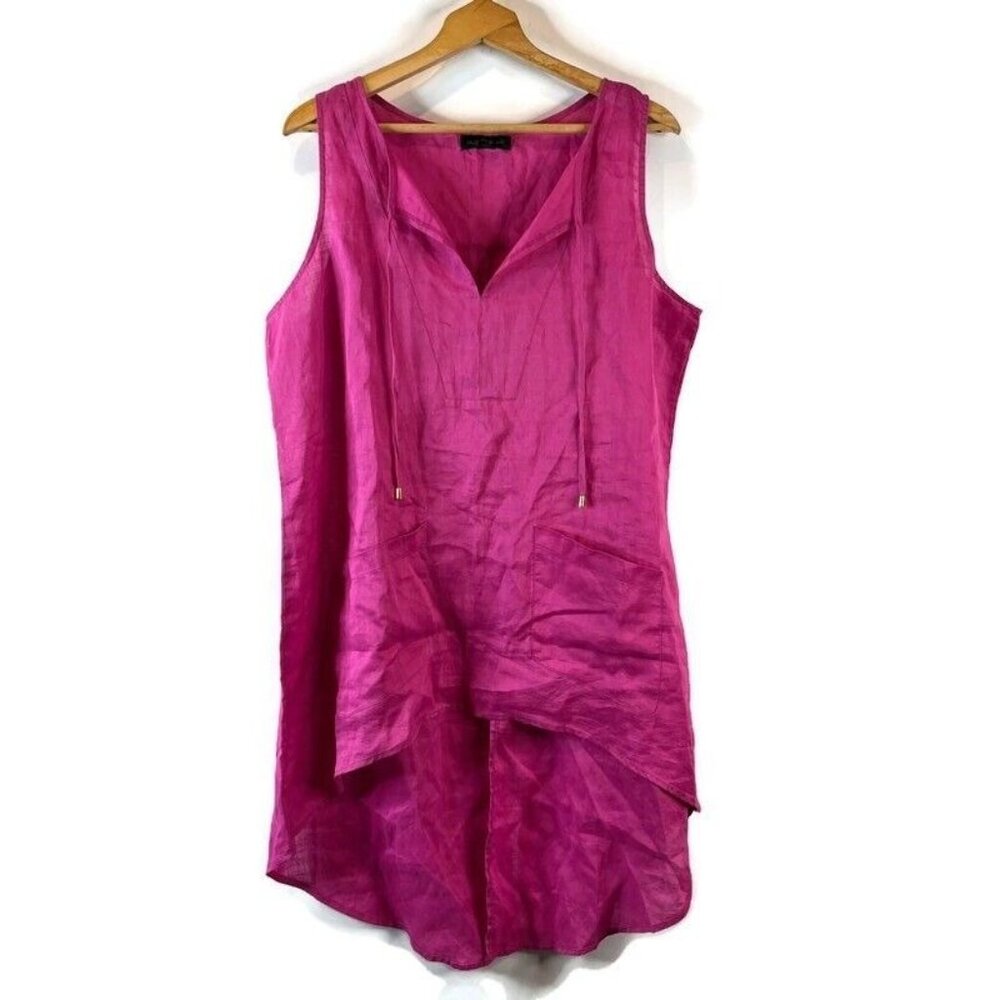 August Silk Womens Linen Top Size XL Purple Sleeveless High Low Hem Split Back